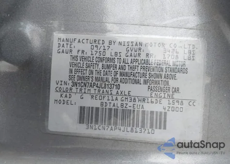 2018 Nissan Versa 1.6 Sv из США, поврежденный, VIN 3N1CN7AP4JL813710